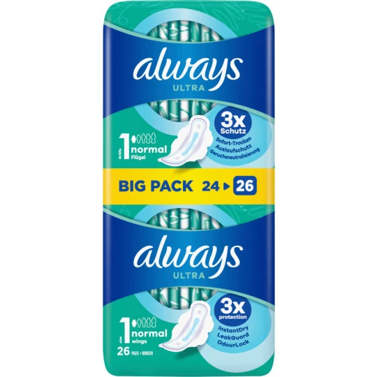 Always® Ultra Normal Mit Flügeln Damenbinden BigPack 26ST 3 Always® Ultra Normal Mit Flügeln Damenbinden BigPack 26ST